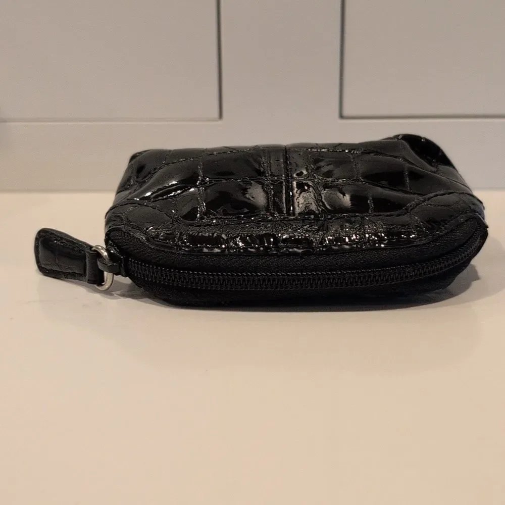 Brighton Black Croc Embossed Patent Leather Heart-Embellished Coin Purse Case